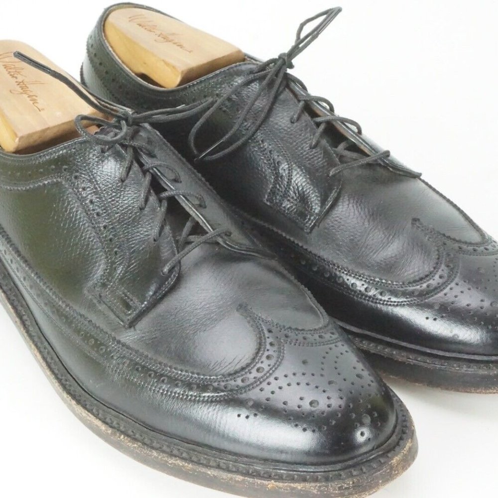 Florsheim Royal Imperial Black Wingtip 5 Nail V Cleat Dress shoes Sz 9B